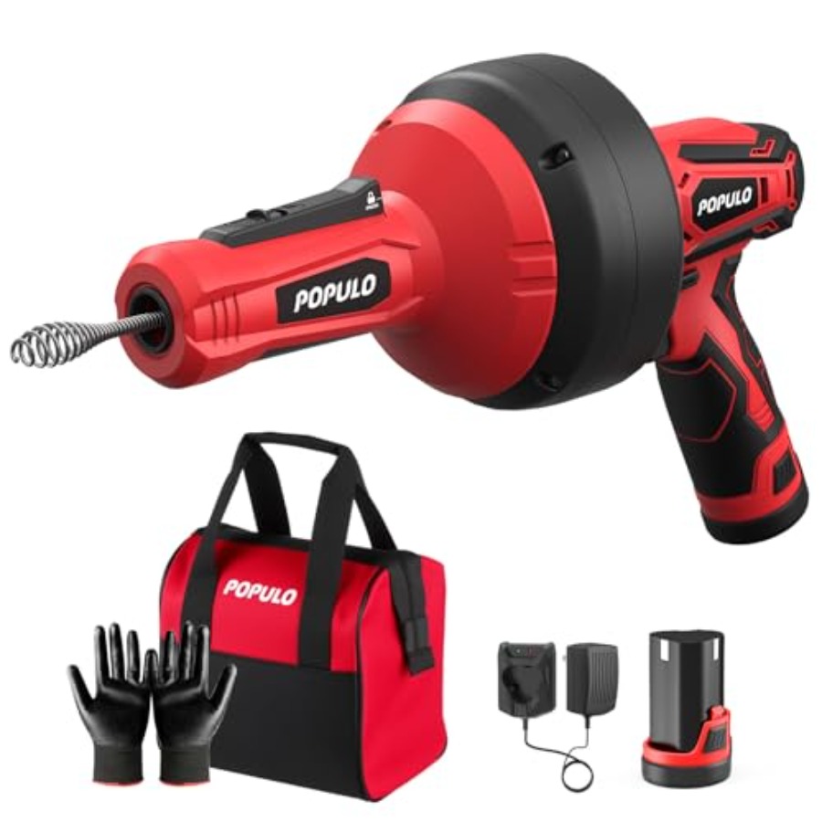 Plumbing Snake Drain - POPULO 12V Cordless Electric Drain Auger,
