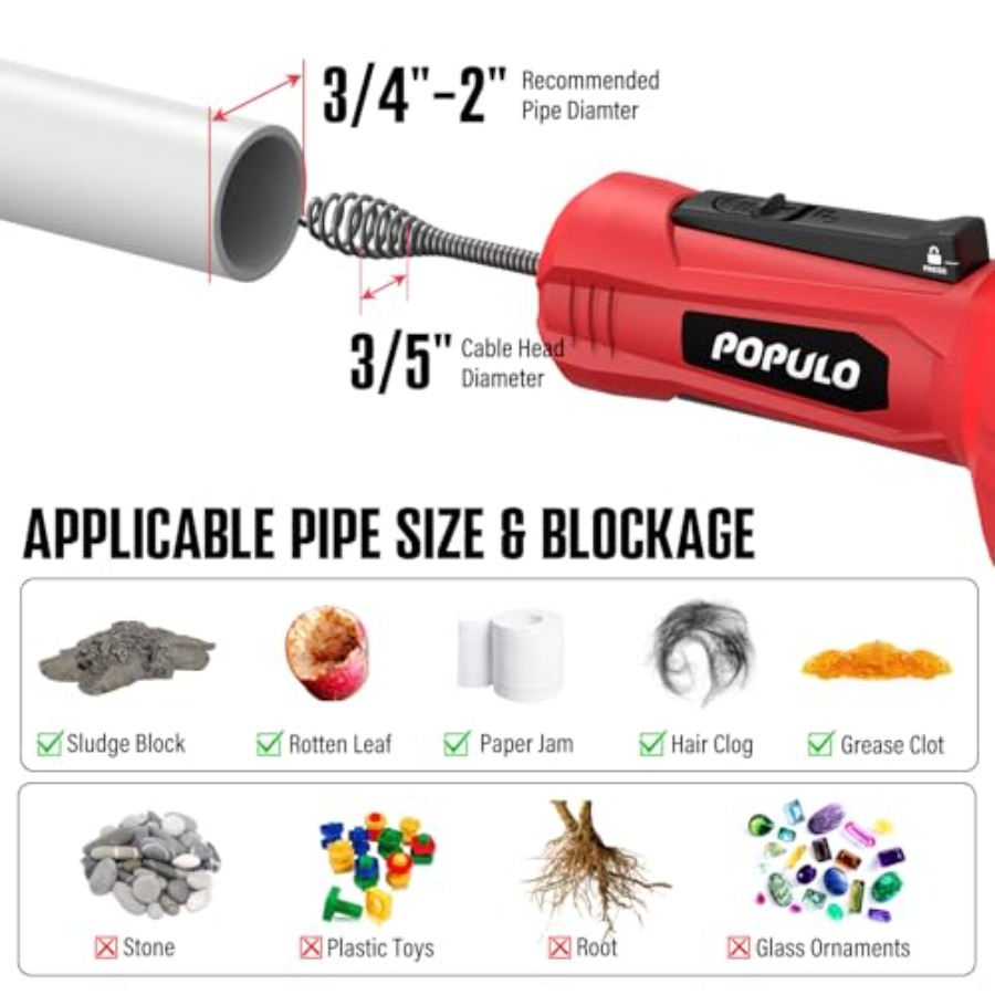 POPULO 12V Cordless Electric D - đánh giá và giá Plumbing Snake Drain