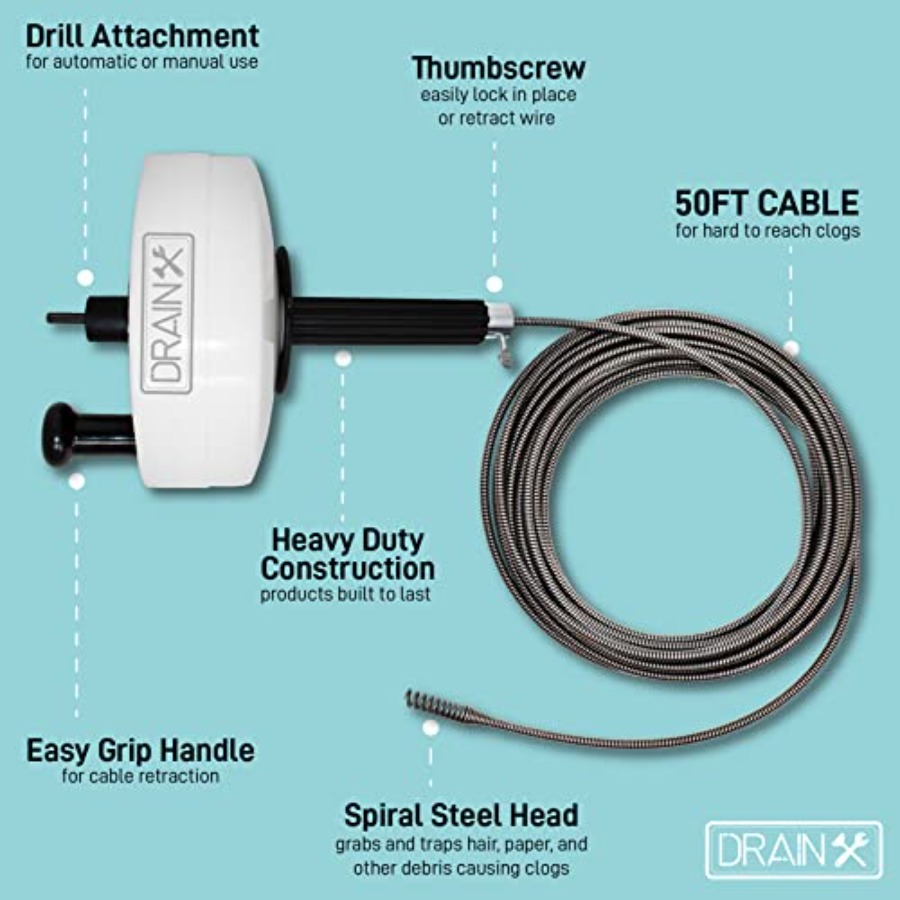 DrainX Power Pro 50-FT Steel D - đánh giá và giá Plumbing Snake Drain